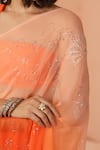 Shop_Geroo Jaipur_Orange Chiffon Embroidery Floral Ombre Saree With Unstitched Blouse Piece 