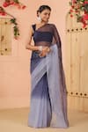 Buy_Geroo Jaipur_Grey Chiffon Embroidery Floral Two Tone Saree With Unstitched Blouse Piece _at_Aza_Fashions