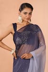 Geroo Jaipur_Grey Chiffon Embroidery Floral Two Tone Saree With Unstitched Blouse Piece _at_Aza_Fashions