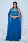 Buy_Vedika Soni_Blue Georgette Hand Embroidered Crystals Sweetheart Dress With Cape _at_Aza_Fashions