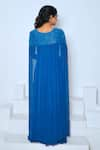 Shop_Vedika Soni_Blue Georgette Hand Embroidered Crystals Sweetheart Dress With Cape _at_Aza_Fashions