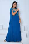 Buy_Vedika Soni_Blue Georgette Hand Embroidered Crystals Sweetheart Dress With Cape _Online_at_Aza_Fashions