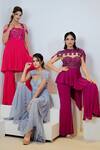 Vedika Soni_Wine Georgette Hand Embroidered Cutdana Asymmetric Peplum Kurta Sharara Set _Online_at_Aza_Fashions