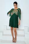 Buy_Vedika Soni_Emerald Green Georgette Hand Embroidered Cutdana Tube Pleated Dress With Cape _at_Aza_Fashions