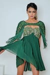 Buy_Vedika Soni_Emerald Green Georgette Hand Embroidered Cutdana Tube Pleated Dress With Cape _Online_at_Aza_Fashions