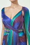 Amit Aggarwal_Multi Color Pleated Fabric Embellished Cutdana Metallic Draped Saree Gown _Online_at_Aza_Fashions