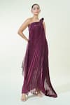 Buy_Amit Aggarwal_Purple Glazed Organza (100% Polyester) One Pleated Structured Fluid Dress _at_Aza_Fashions