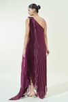 Shop_Amit Aggarwal_Purple Glazed Organza (100% Polyester) One Pleated Structured Fluid Dress _at_Aza_Fashions