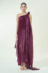 Amit Aggarwal_Purple Glazed Organza (100% Polyester) One Pleated Structured Fluid Dress _Online_at_Aza_Fashions