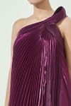 Buy_Amit Aggarwal_Purple Glazed Organza (100% Polyester) One Pleated Structured Fluid Dress _Online_at_Aza_Fashions