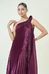 Buy_Amit Aggarwal_Purple Glazed Organza (100% Polyester) One Pleated Structured Fluid Dress 