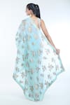 Shop_Bhumika Sharma_Blue Organza Printed Sylvia Floral V Neck Saree With Blouse _at_Aza_Fashions