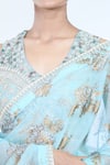 Shop_Bhumika Sharma_Blue Organza Printed Sylvia Floral V Neck Saree With Blouse _Online_at_Aza_Fashions