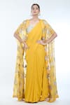 Shop_Bhumika Sharma_Yellow Georgette Printed Floral Sweetheart Sylvia Cape And Saree Set _Online_at_Aza_Fashions