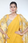 Bhumika Sharma_Yellow Georgette Printed Floral Sweetheart Sylvia Cape And Saree Set _at_Aza_Fashions