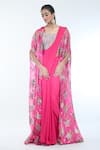 Buy_Bhumika Sharma_Fuchsia Printed Sylvia Floral Sweetheart Cape And Pre-draped Saree Set _Online_at_Aza_Fashions