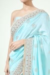 Shop_Anamika Khanna_Blue Embroidered Floral Mukaish Saree With Unstitched Blouse Piece _Online_at_Aza_Fashions