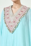 Shop_Anamika Khanna_Blue Net Embroidered Floral Kaftan V Neck Embellished Yoke _Online_at_Aza_Fashions