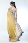 Shop_Aisha Rao_Yellow Dobby Patch Embroidered Trencadis Serra Pre-draped Saree With Blouse _at_Aza_Fashions