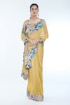 Buy_Aisha Rao_Yellow Dobby Patch Embroidered Trencadis Serra Pre-draped Saree With Blouse 