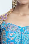 Aisha Rao_Blue Raw Silk Applique Floral Sweetheart And Embellished Lehenga Set _Online_at_Aza_Fashions