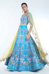 Shop_Aisha Rao_Blue Raw Silk Applique Floral Sweetheart And Embellished Lehenga Set _Online_at_Aza_Fashions