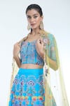 Aisha Rao_Blue Raw Silk Applique Floral Sweetheart And Embellished Lehenga Set _at_Aza_Fashions