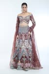 Aisha Rao_Brown Tulle Applique Trencadis Off Shoulder Embellished Lehenga Set _Online_at_Aza_Fashions