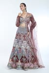 Buy_Aisha Rao_Brown Tulle Applique Trencadis Off Shoulder Embellished Lehenga Set _Online_at_Aza_Fashions