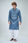 Shop_Nikita Mhaisalkar x AZA_Blue Chanderi Print Gul Geometric Kurta With Salwar _Online_at_Aza_Fashions