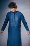 Buy_Nikita Mhaisalkar x AZA_Blue Twill Embroidery Badla Geometric And Thread Yoke Kurta With Salwar _Online