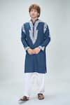 Shop_Nikita Mhaisalkar x AZA_Blue Twill Embroidery Kamdani Paisley Vine Kurta With Salwar _Online_at_Aza_Fashions