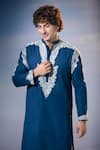 Nikita Mhaisalkar x AZA_Blue Twill Embroidery Kamdani Paisley Vine Kurta With Salwar _Online