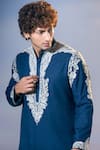 Shop_Nikita Mhaisalkar x AZA_Blue Twill Embroidery Kamdani Paisley Vine Kurta With Salwar _at_Aza_Fashions