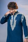 Shop_Nikita Mhaisalkar x AZA_Blue Twill Embroidery Kamdani Paisley Vine Kurta With Salwar _Online