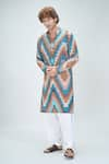 Shop_Nikita Mhaisalkar x AZA_Blue Georgette Print Mosaic Graphic Sequin Embellished Kurta With Salwar _Online_at_Aza_Fashions