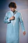 Shop_Nikita Mhaisalkar x AZA_Blue Twill Embroidery Kamdani Tikki Bloom Kurta With Salwar _at_Aza_Fashions