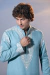 Shop_Nikita Mhaisalkar x AZA_Blue Twill Embroidery Kamdani Tikki Bloom Kurta With Salwar _Online