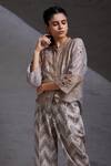 Buy_SHIKHA MALIK_Brown Silk Chanderi Cut Work Mandarin Collar Adya Detailed Shirt _Online_at_Aza_Fashions