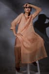 Buy_SHIKHA MALIK_Peach Silk Chanderi Cut Work Kurta And Inner Round Chandra Pintuck Detailed Set _Online_at_Aza_Fashions