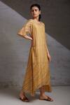 SHIKHA MALIK_Yellow Silk Chanderi Hand Block Print Strip Round Dhoop Chaoo Dress _Online_at_Aza_Fashions