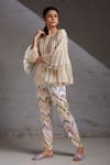 Buy_SHIKHA MALIK_White Satin Hand Block Print Chevron Khamosh Lamhe Pant _Online_at_Aza_Fashions