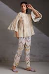 Shop_SHIKHA MALIK_White Satin Hand Block Print Chevron Khamosh Lamhe Pant 