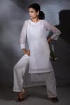 Buy_SHIKHA MALIK_White Silk Chanderi Hand Block Print Cut Work Kurta And Loka Side Tie-up Set _at_Aza_Fashions