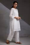 SHIKHA MALIK_White Silk Chanderi Hand Block Print Cut Work Kurta And Loka Side Tie-up Set _at_Aza_Fashions