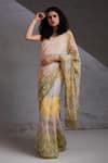 Buy_SHIKHA MALIK_Multi Color Silk Chanderi Hand Block Print Chevron Maya Saree _at_Aza_Fashions