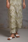 SHIKHA MALIK_Green Silk Chanderi Hand Block Print Chevron Kurta Round Set _Online_at_Aza_Fashions