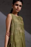 SHIKHA MALIK_Green Silk Chanderi Hand Block Print Round Side Tie-up Kurta Pant Set _Online_at_Aza_Fashions