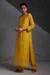 SHIKHA MALIK_Yellow Silk Chanderi Cut Work Kurta And Inner Pintuck Detailed Straight Set _Online_at_Aza_Fashions