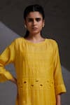 Shop_SHIKHA MALIK_Yellow Silk Chanderi Cut Work Kurta And Inner Pintuck Detailed Straight Set _Online_at_Aza_Fashions